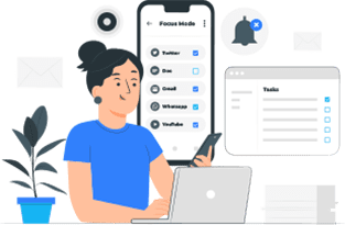 A illustration of a woman using cellphone
