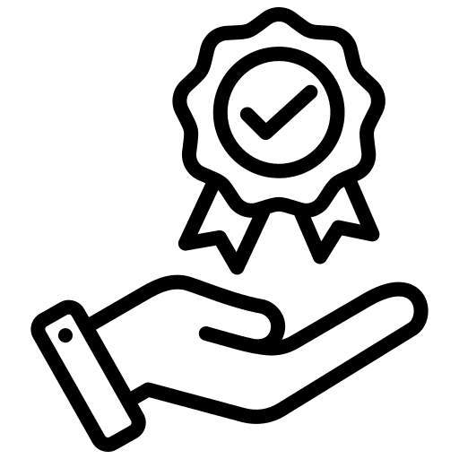 An icon of a hand waiting the ribbon with a check icon
